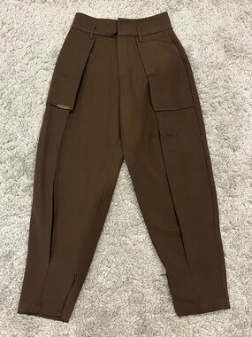 Brown Ankle Length Cargo Trousers